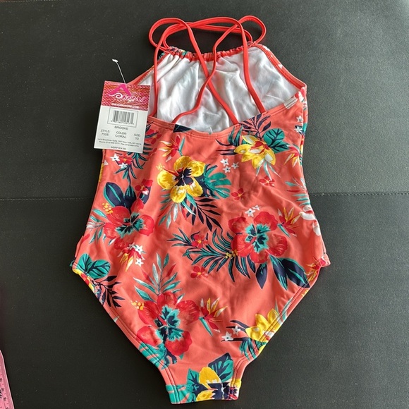 Kanu Surf UPF 50+ Brooke Halter criss cross strappy back,tropical floral swim - Picture 2 of 5